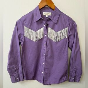 Shyanne Girls Purple Fringe Western Pearl Snap Cowgirl Shirt Size L